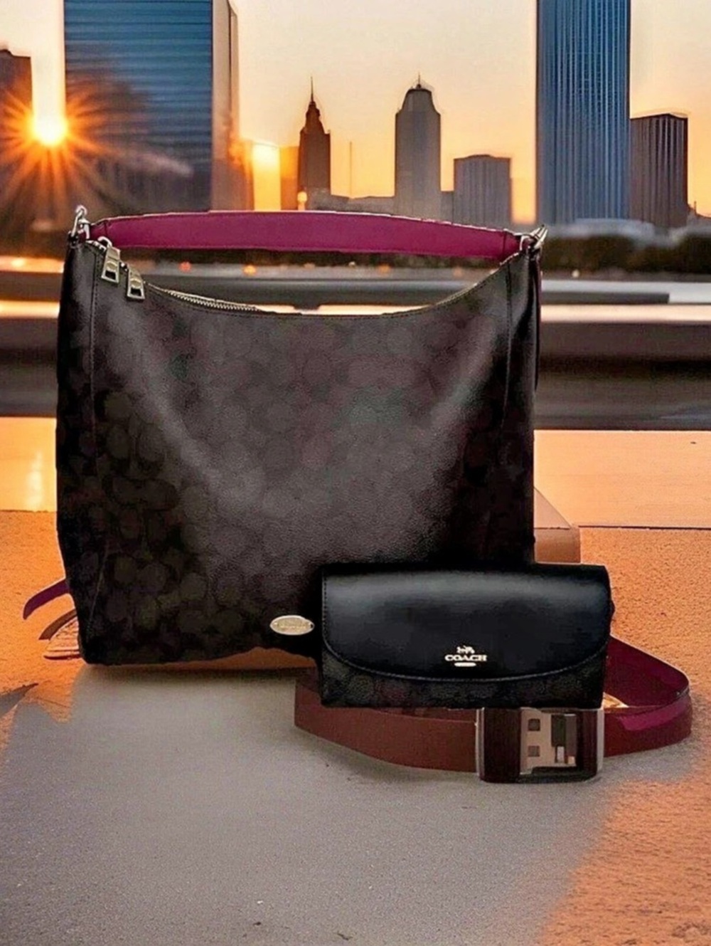 Coach Authentic Monogram Shoulder Bag with matching wallet